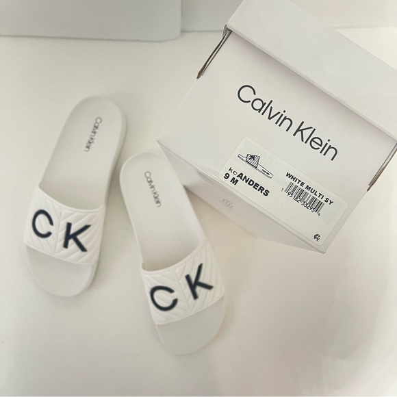 CALVIN KLEIN Anders Pool Slide Sandal In White Color - New In Box - Reemoly - Picture 1 of 11